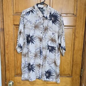 Tropical Beige and Black Floral Men's Casual Shirt